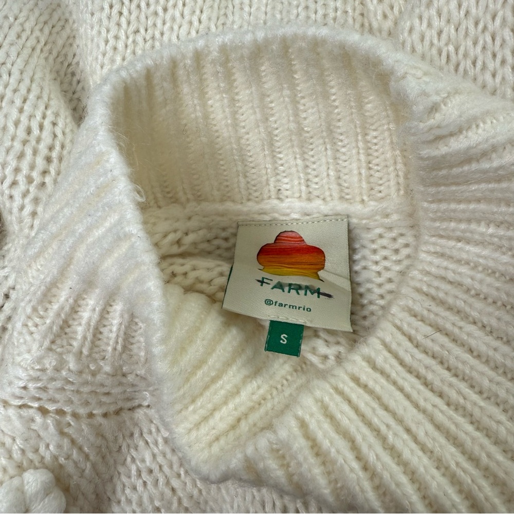 FARM Rio Cowl Neck Sweater with Flower Details in off white, size S - Picture 6 of 9